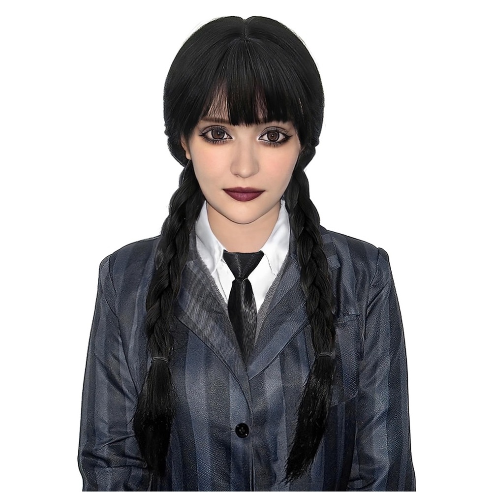 Wednesday Addams Wig Long Braids Black The Addams Family Cosplay Halloween New